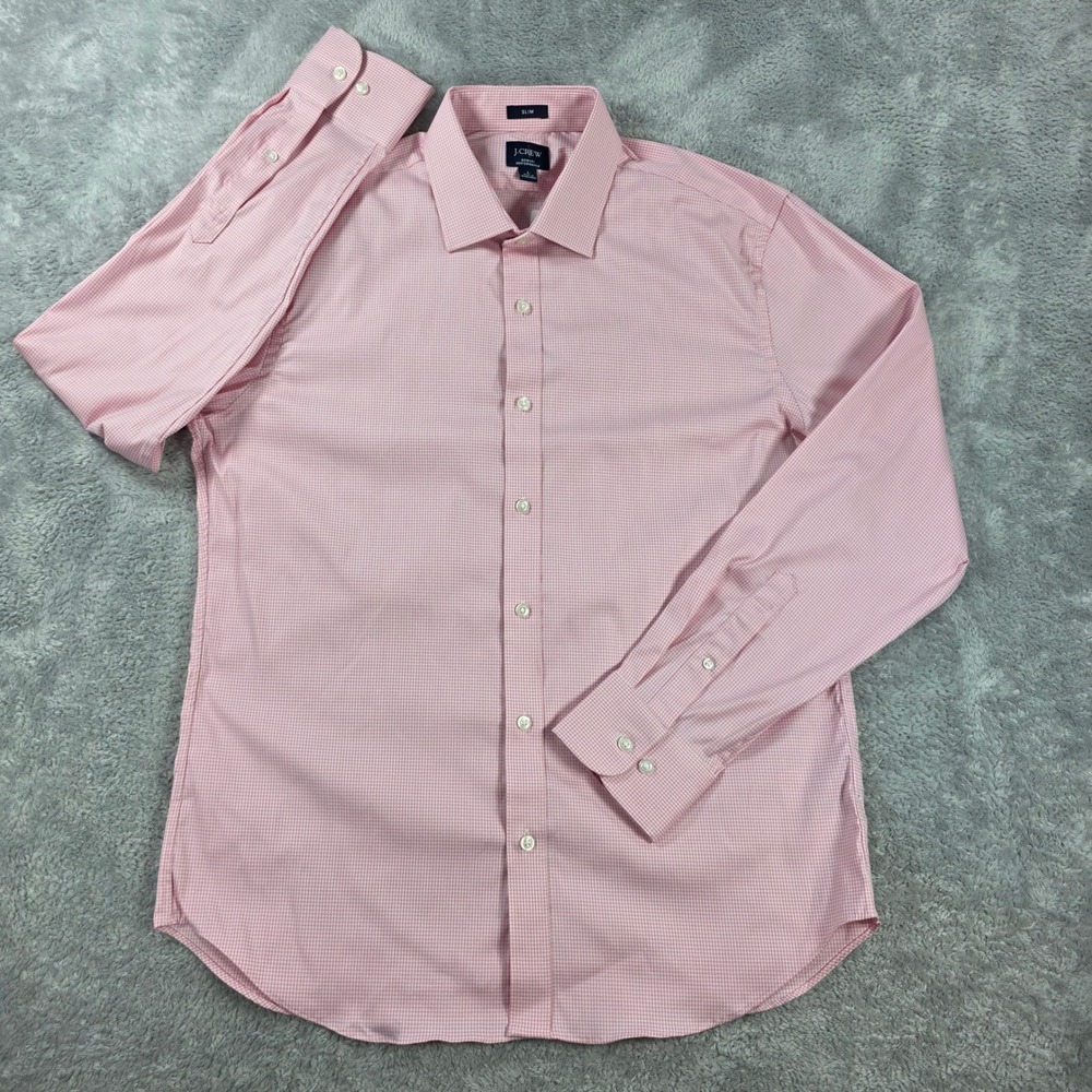 J.Crew Slim Bowery Performance Stretch Dress Shirt Pink Micro Check Large Preppy